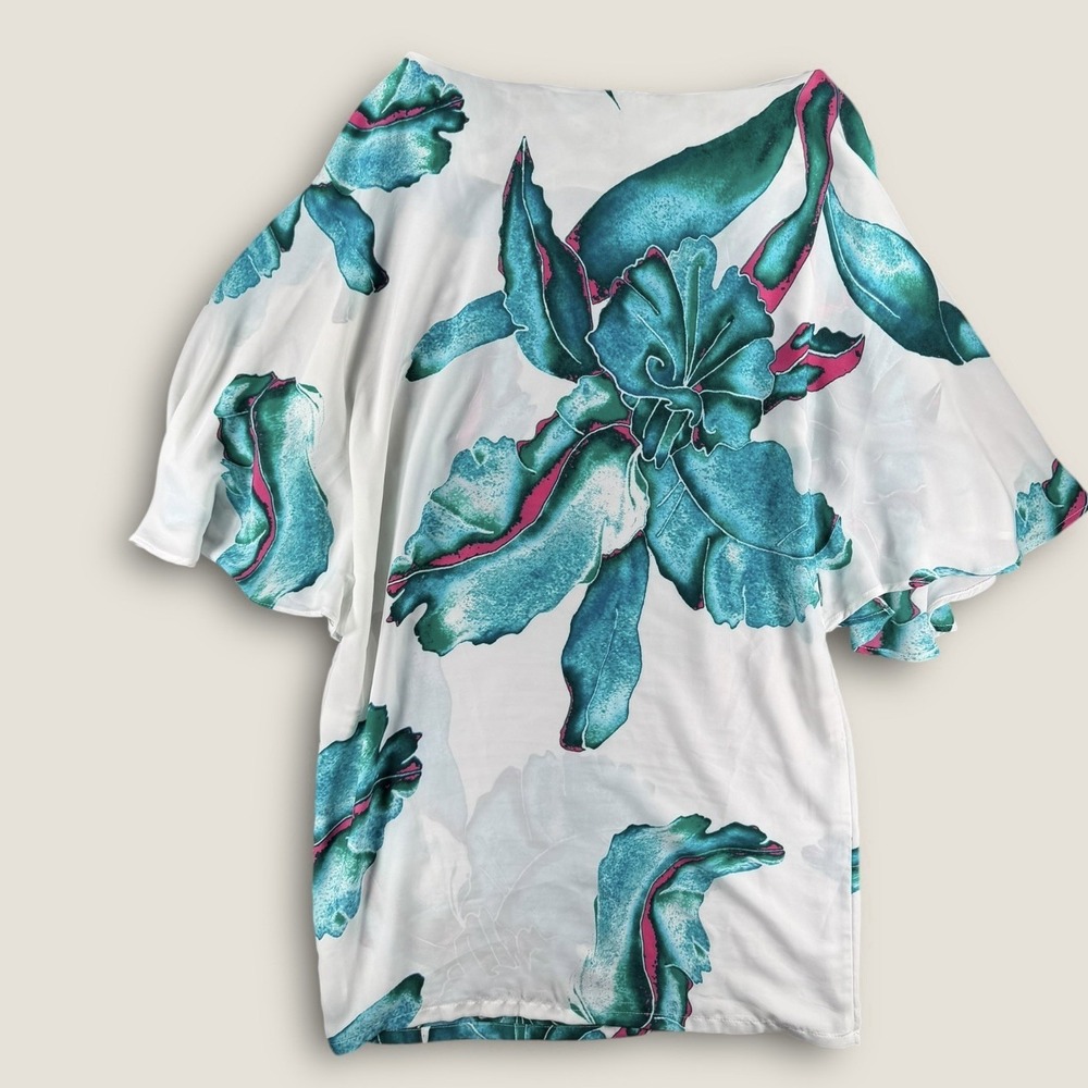 Ramona LaRue Silk Crepe de Chine Floral Kaftan Tunic Top Dress Miami Size M